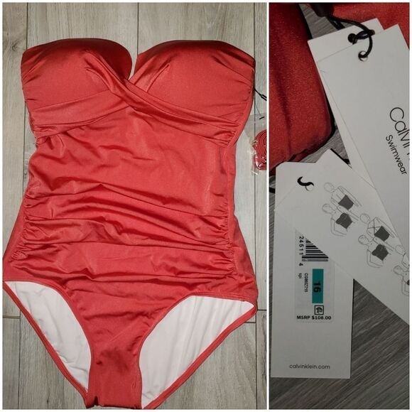 CALVIN KLEIN Bandeau shimmer Tummy-control Swimsuit sz 8 - Picture 10 of 11